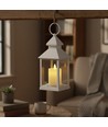 LED lanterne med flammeeffekt - Hvid, firkantet, batteri, IP54 indendørs/udendørs