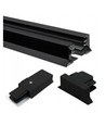 2 meter skinne til skinnespots - Sort, 1-faset, 1F2W, komplet med tilslutning og endeprop