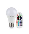 5 stk. E27 6W RGBW LED pære - Med RF fjernbetjening
