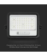 VT-104W LED projektør 100W - med solpanel, CCT: 7in1, sort hus, batteriindikator, IP65