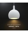 E27 Designer pendellampe, Ø28cm - Keramik og metal, hvid, uden lyskilde