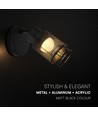 6W designer væglampe - Matt sort, 3000K, 720lm, IP20 indendørs, inkl. lyskilde