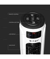 55W LED tårnventilator, 116cm - Inkl. fjernbetjening, temperaturdisplay, 3 hastigheder, hvid/sort
