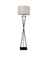 Designer gulvlampe E27 - rundt elfenbensfarvet lampeskærm, sort metalfod