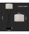 Designer gulvlampe E27 - rundt elfenbensfarvet lampeskærm, sort metalfod