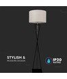 Designer gulvlampe E27 - rundt elfenbensfarvet lampeskærm, sort metalfod