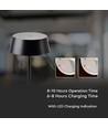 2W genopladelig LED bordlampe, IP54 - 200lm, dæmpbar, touch, 8-10 timers batteri, sort finish