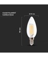 VT-2327 LED kertepære 6W E14 - kultråd, klar dæksel, 6500K, 130lm/W