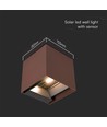 9W Solcelle væglampe med sensor - 860lm, 3.7V, IP65, 3000K, PIR bevægelsessensor, varm hvid