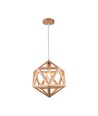 Ø30cm Designer pendelophæng i trælook - E27 fatning, geometrisk design, maks. 60W, uden lyskilde
