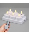 6-pak hvide LED fyrfadslys inkl. ladebase - Inkl. fjernb., timer