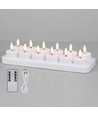 12-pak hvide LED fyrfadslys inkl. ladebase - Inkl. fjernb., timer