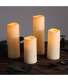 4-pak LED Udendørs bloklys, inkl. fjernbetjening, Ø5,5cm - Højde: 10/13/15/17cm, Batteri, timerfunktion, trådløs, tåler vand