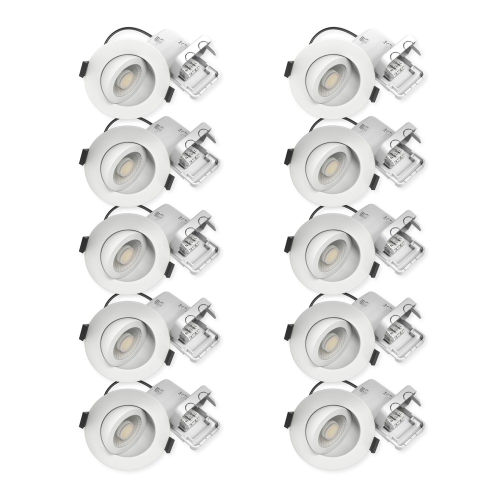 10x 7W Lavprofil indbygningsspot RA96 - Direkte i isolering, dæmpbar, Hul: Ø6,8 cm, Mål: Ø9,3 cm - Dæmpbar : Dæmpbar, Farve på hus : Hvid billede