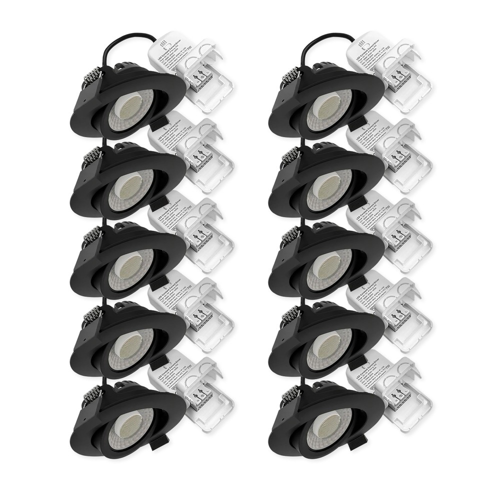10x 7W lavprofil indbygningsspot RA96 - DimToWarm+CCT, Hul: Ø6,8 cm, Mål: Ø8,3 cm, sort kant, dæmpbar - Dæmpbar : Dæmpbar, Farve på hus : Sort billede