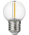 E27 1W LED kronepære - G45, filament, klar, brudsikker polycarbonat, 2700K