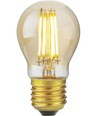 E27 4,7W dæmpbar LED kronepære - G45, filament, gyldent glas, 2200K, 470lm