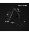 V-Tac 3W LED sengelampe - CREE chip, sort, væglampe, varm hvid