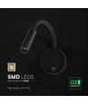 V-Tac 3W LED sengelampe - CREE chip, sort, væglampe, varm hvid