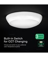 V-Tac 8W/16W/20W LED loftlampe med sensor og nødlys - 135lm/W, IP54, CCT 3-i-1, Bulkhead, Cree chip