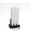 6-pak hvide LED stearinlys inkl. ladebase - Ø2cm, Højde: 25cm, kronelys, inkl. fjernb., timer