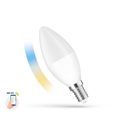 LED 5W Smart Home LED pære - Tuya/Smart Life, virker med Google Home, Alexa og smartphones, C38, E14 - Dæmpbar : Dæmpbar, Kulør : CCT (Varm til Kold Hvid)