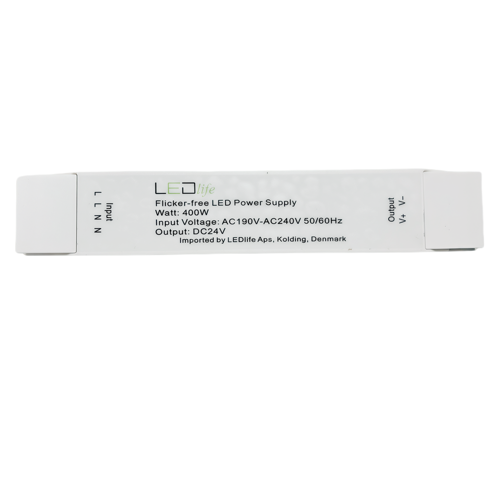 400W / 24V DC strømforsyning - 16.6A, IP20 indendørs, Flicker free billede