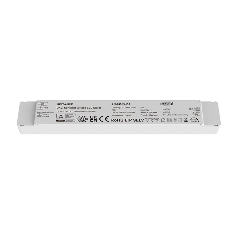 150W / 24V DC dæmpbar strømforsyning - 6.25A, IP20, DALI2 interface + push dim, flicker free billede