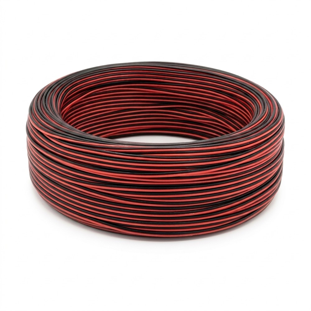 100m Kabel rød/sort - 2x0,35mm ², 12-24V, til LED strip