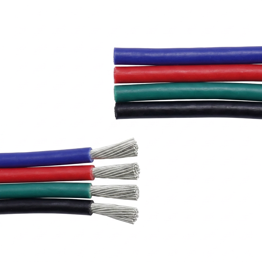 20m 1,2mm ² RGB kabel - 4-ledet (16AWG), 12-24V til LED strip