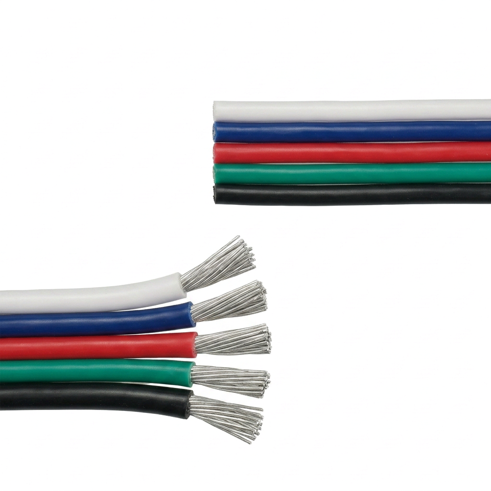 20m 1,2mm ² RGBW kabel - 5-ledet (16AWG), 12V-24V til LED strip
