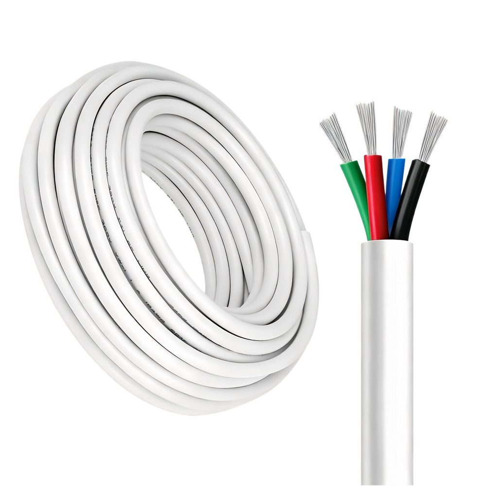 100m RGB kabel, hvid rund - 4x0,35mm ², 12V-24V til LED strip