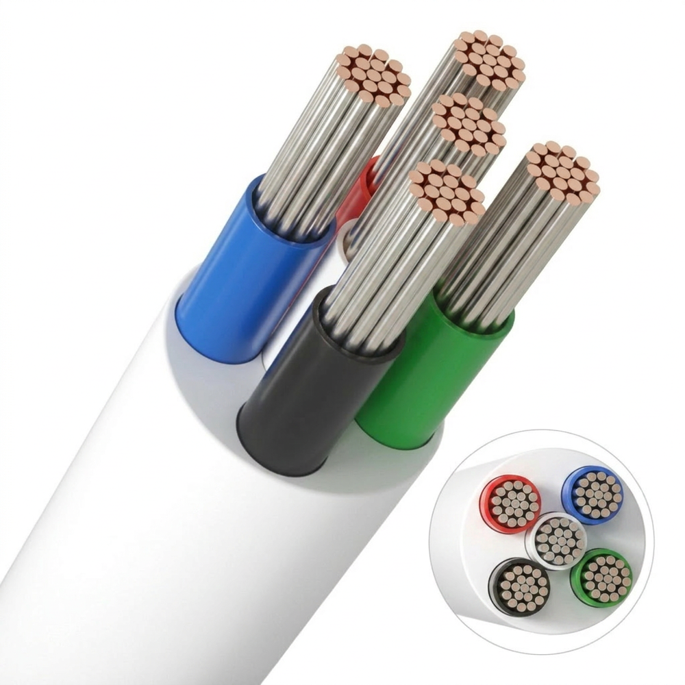 5m RGBW kabel, hvid rund - 5x0,35mm ², 12V-24V til LED strip