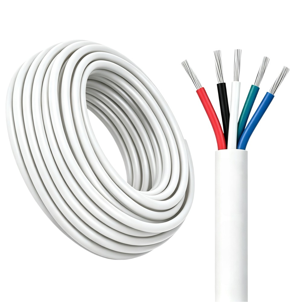 100m RGBW kabel, hvid rund - 5x0,35mm ², 12V-24V til LED strip