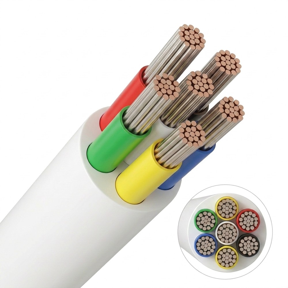 20m RGB+CCT kabel, hvid rund - 6x0,35mm ², 12V-24V til LED strip