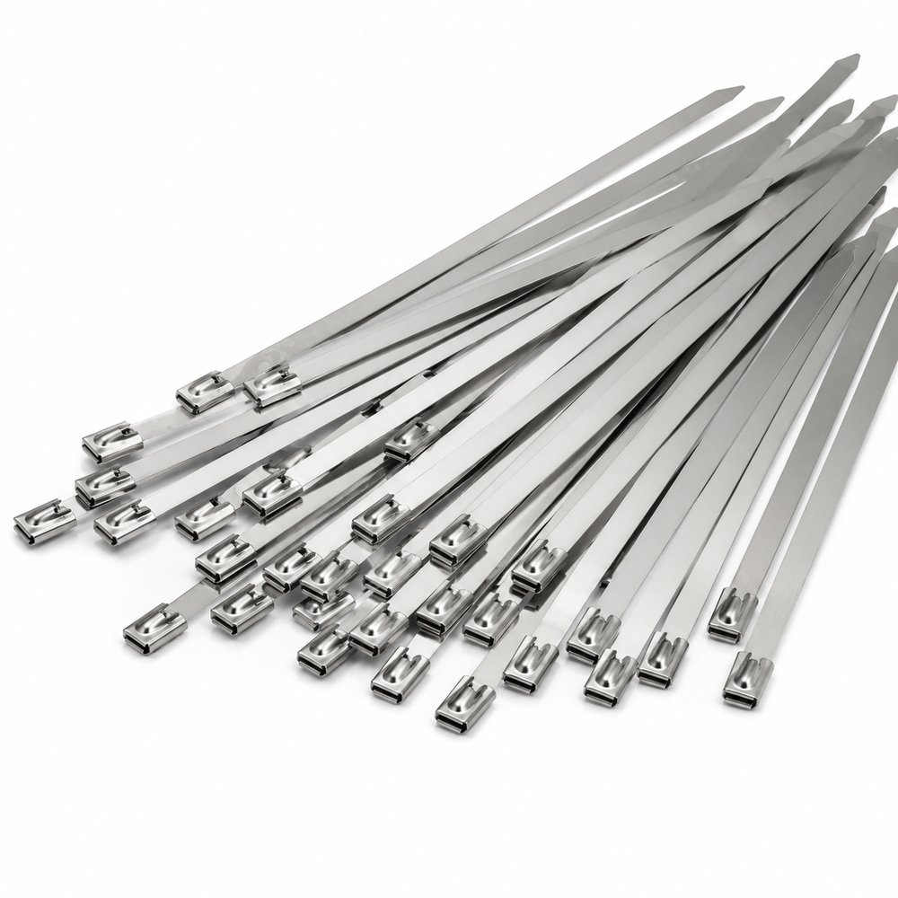 100x Rustfri Kabelbindere / Kabelstrips - 4,6 x 200 mm, Stål, 100 stk. billede
