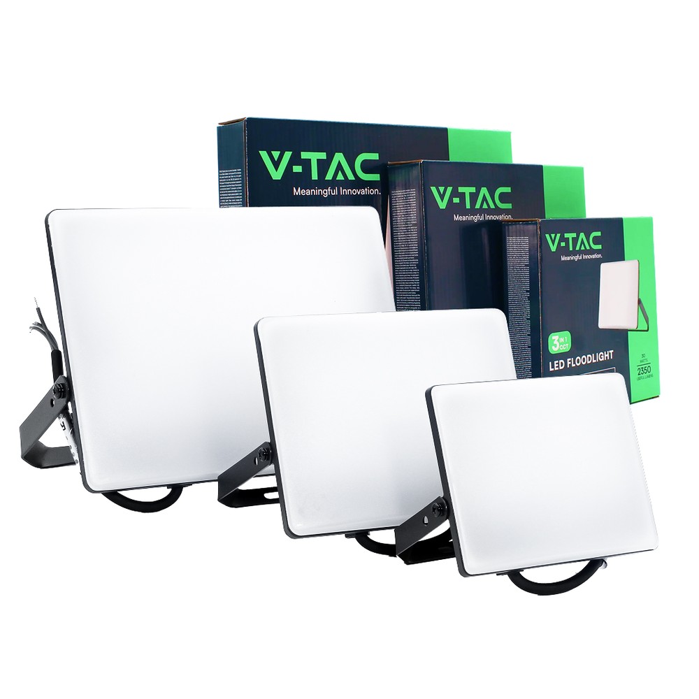 3 stk. CCT projektør sæt 30W, 50W og 100W - 3 lyskulører, matteret front, arbejdslampe, udendørs - Kulør : 3-i-1
