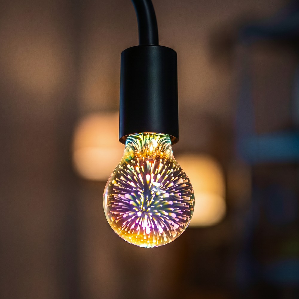 E27 3W LED pære - A60, 3D stjerne effekt - Kulør : Varm