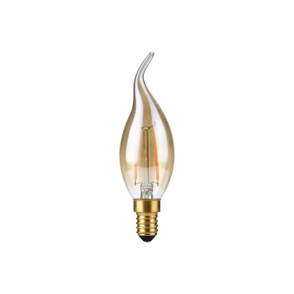 E14 2W dæmpbar LED kronepære med tip - C35, filament, 2200K, gyldent glas - Dæmpbar : Dæmpbar, Kulør : Ekstra varm billede