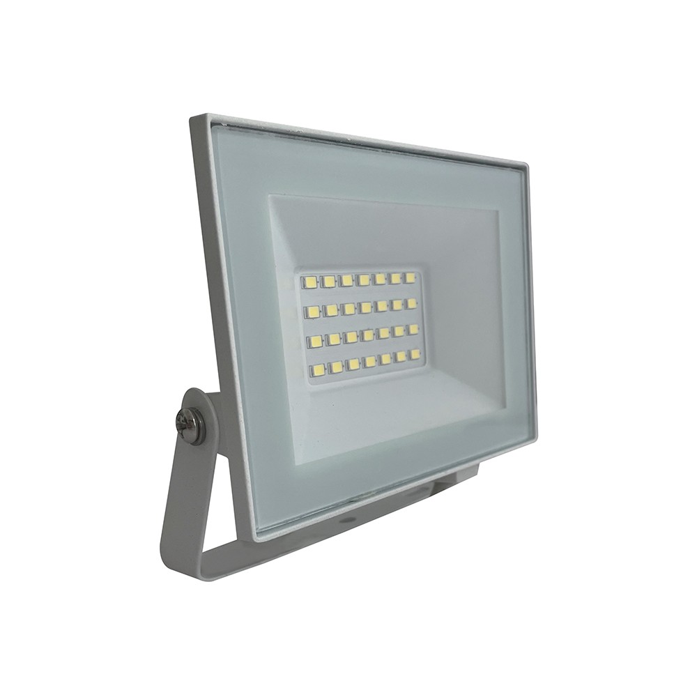 20W LED projektør - IP65, hvidt hus, 6500K, udendørs - Kulør : Kold