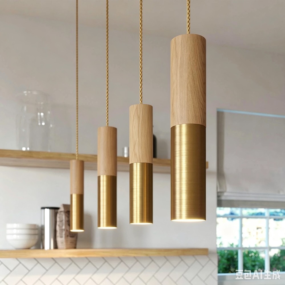 Lampefatning & roset, Designer - Træ og guld look, 2m ledning