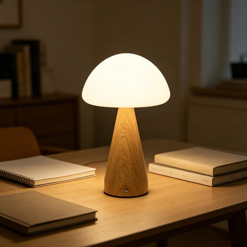 Opladelig LED bordlampe - Træ, touch dæmpbar, 3i1, IP20 indendørs - Dæmpbar : Dæmpbar, Kulør : CCT (Varm til Kold Hvid)