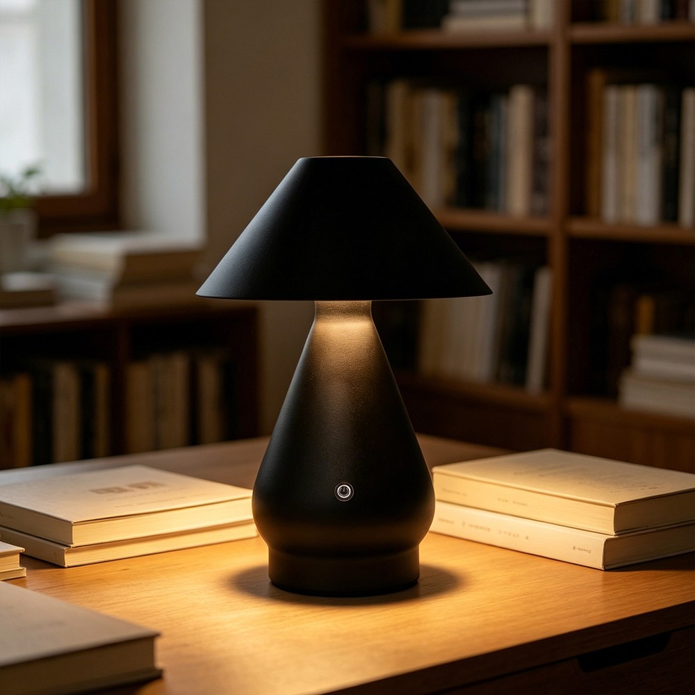Opladelig LED bordlampe - Sort, Ø16cm, 21,5cm høj, touch dæmpbar, 3i1, IP20 indendørs - Dæmpbar : Dæmper indbygget, Kulør : 3-i-1