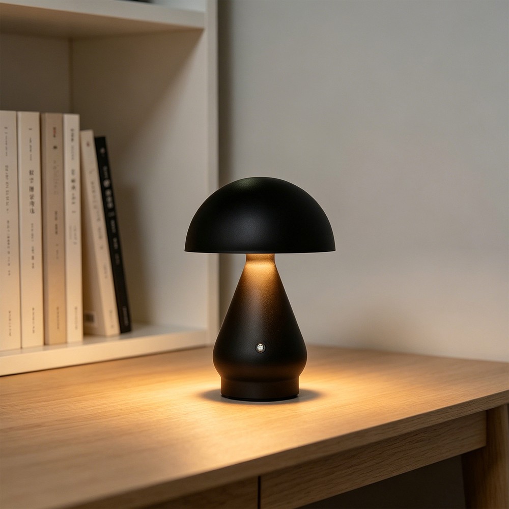 Opladelig LED bordlampe - Sort, Ø15cm, 22cm høj, touch dæmpbar, 3i1, IP20 indendørs - Dæmpbar : Dæmper indbygget, Kulør : 3-i-1