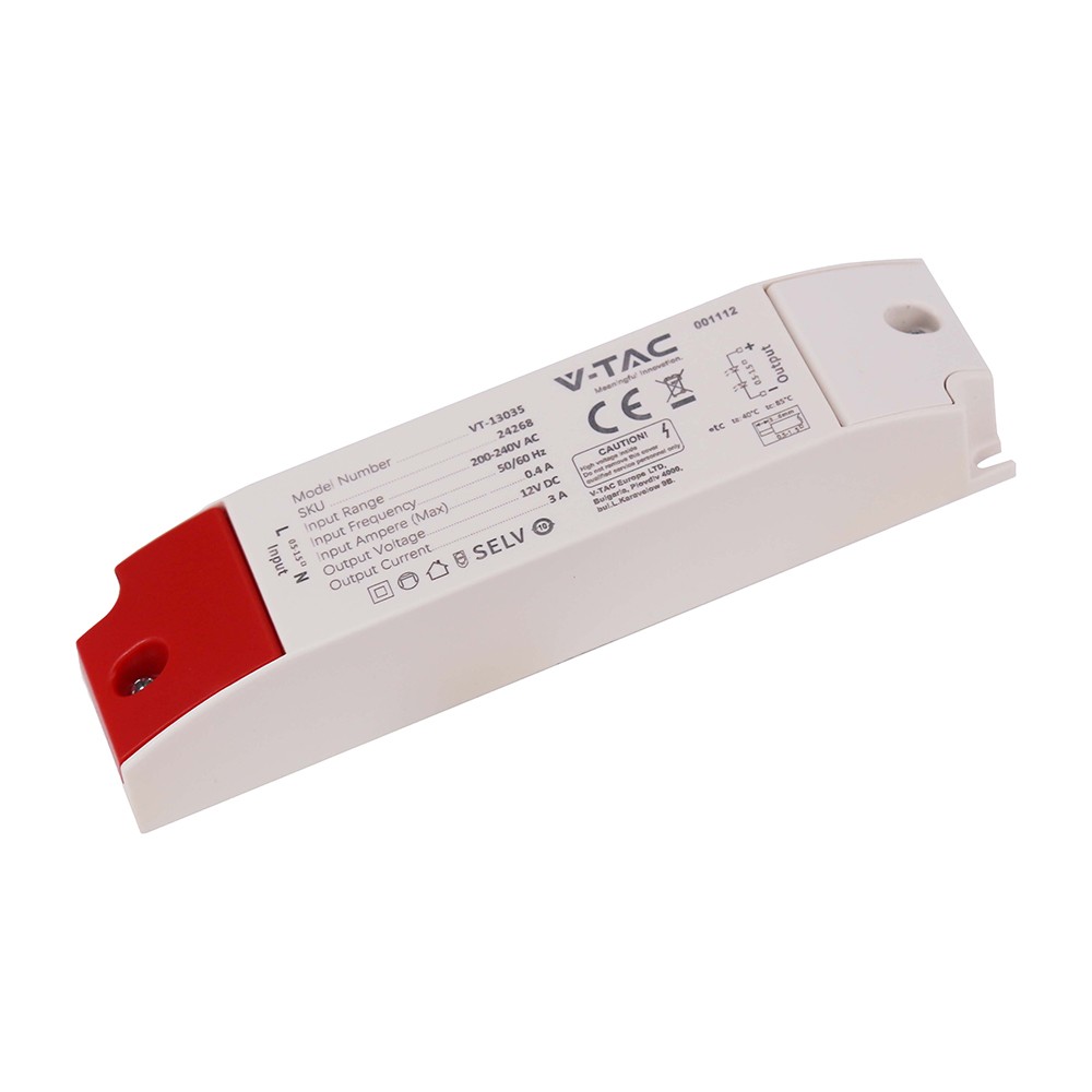 36W / 12V DC strømforsyning til LED strips - 3A, IP44 vådrum 36W / 12V DC strømforsyning til LED strips - 3A, IP44 vådrum