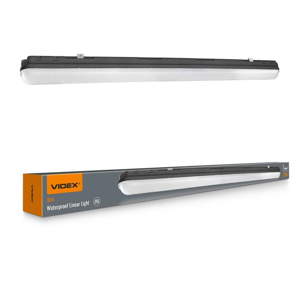 120cm 36W vandtæt komplet LED armatur - IP65, sort, 5000K, gennemfortrådet - Kulør : Neutral