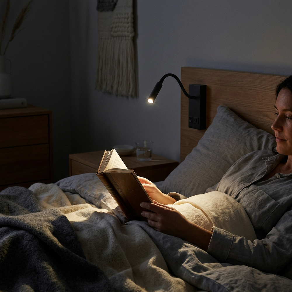 3W LED sengelampe med USB opladning - USB-A og USB-C, CREE chip, sort, inkl. lyskilde - Kulør : Varm 3W LED sengelampe med USB opladning - USB-A og USB-C, CREE chip, sort, inkl. lyskilde - Kulør : Varm