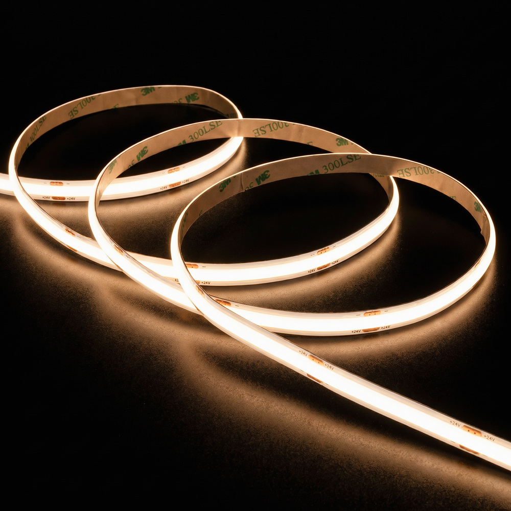 5m 12,5W/m Dot-free COB-LED strip RA90 - 24V DC, IP20, 480 LED/m, 5 års garanti - Kulør : Ekstra varm