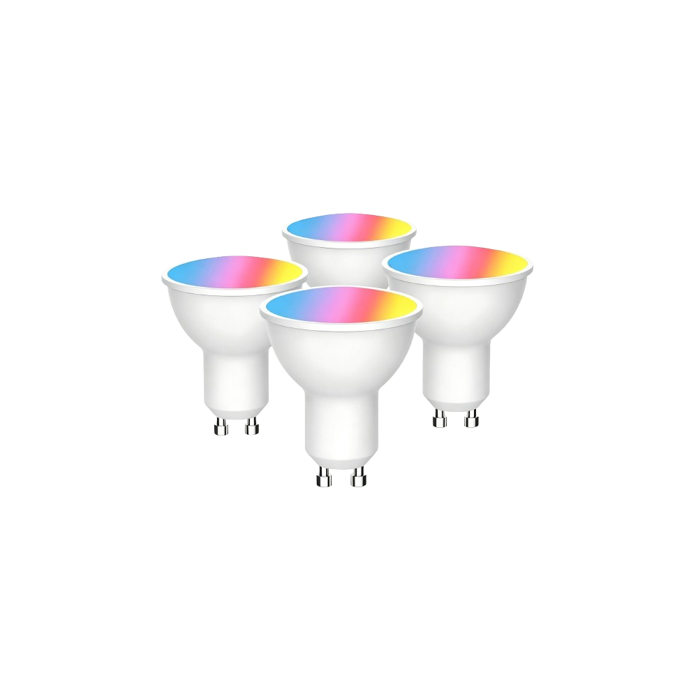 4x GU10 5W Smart Home LED pære - Bluetooth, RGB+CCT, Tuya/Smart Life - Dæmpbar : Via Smart Home, Kulør : RGB + CCT (Varm til Kold Hvid)