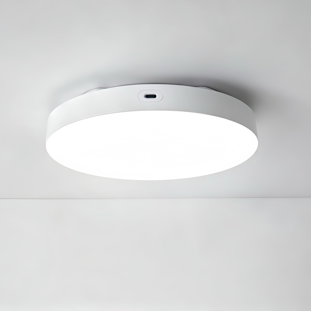 Genopladelig LED loftslampe med sensor - Mikrobølgesensor, Ø20cm, 6W, CCT, Hvid
